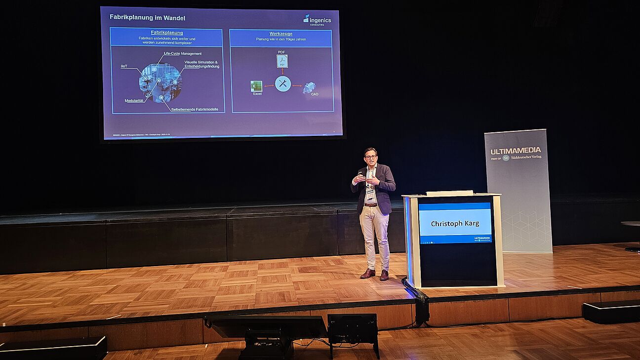 Christoph Karg spricht auf dem Deutschen Fachkongress Fabrikplanung 2025